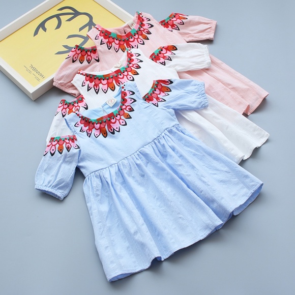 Girls Blue Aztec Printed Cold Shoulder Tunic Dress - Picture 1 of 1